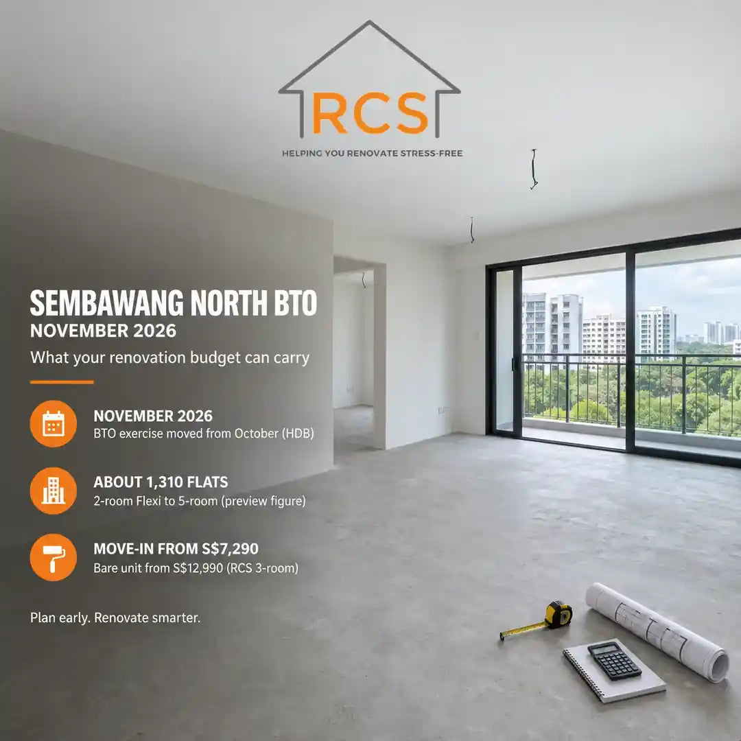 Sembawang North BTO November 2026 renovation budget, empty new HDB flat with bare floor